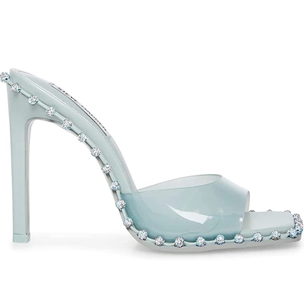 Steve Madden Light Blue Jeweled PVC High Heel Slide